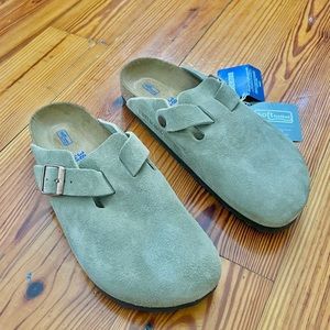 NWT Birkenstock Boston Soft Footbed Suede Leather Taupe Size 38 / 7 - 7.5
